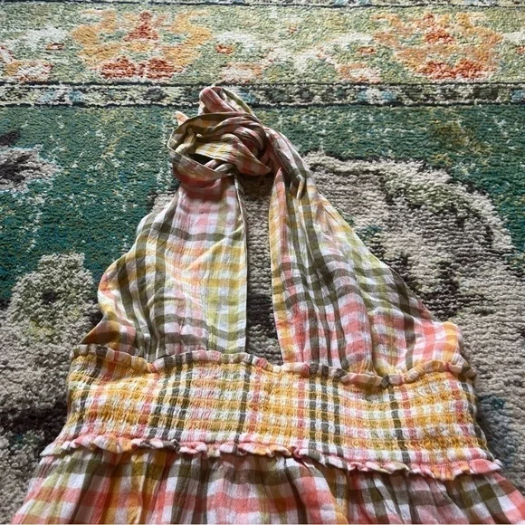 Aerie pastel plaid criss cross halter dress - Picture 3 of 6